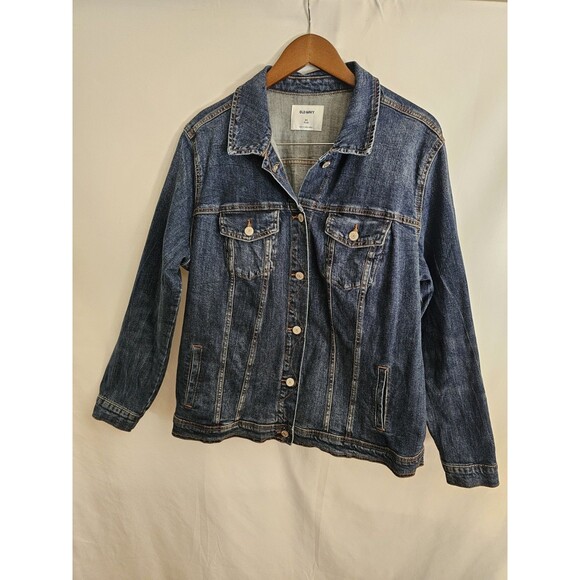 Old Navy Women’s Denim Jacket 2X Plus Blue Jean Trucker Style Button Front - Picture 1 of 9
